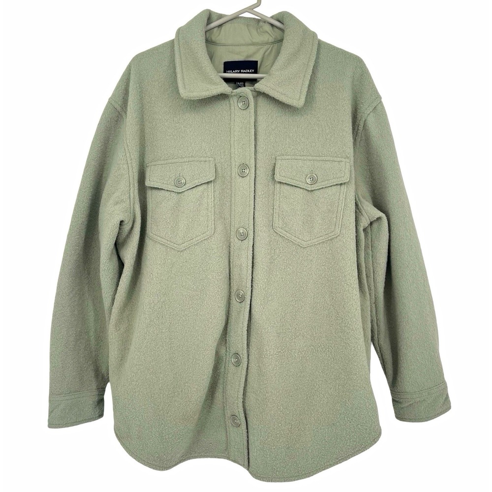 Hilary Radley Women XL Sage Green Shacket Oversized Button Front Fuzzy Jacket